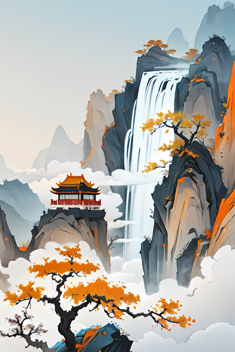 410970-4292264533-Chinese landscape painting, landscape artistic conception, Zen aesthetics, Zen composition, Chinese ancient architectural comple.png